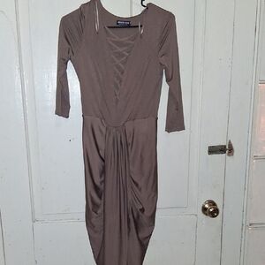 Fashion Nova Taupe Long Sleeve Dress